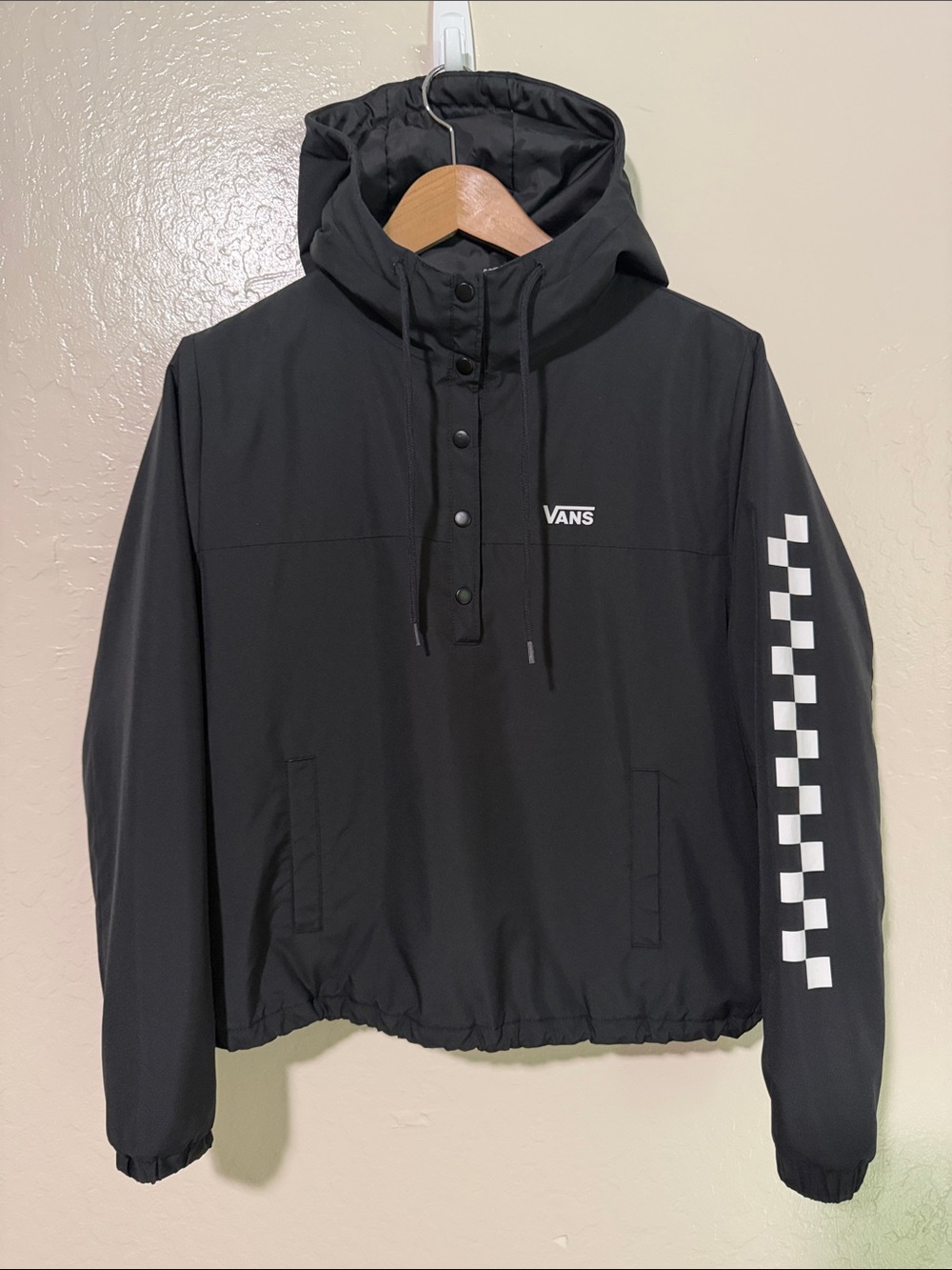 Vans Kastle Check Me Windbreaker Jacket Black Checkerboard Sleeve Size XS